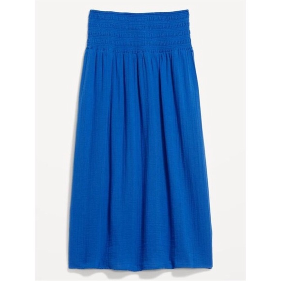 Old Navy Smocked Waist Pull On Midi Skirt Sapphire Blue Peasant Boho Med - Picture 4 of 8
